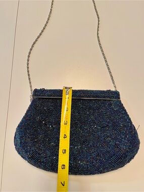 Beaded Navy Evening Clutch with Chain Strap